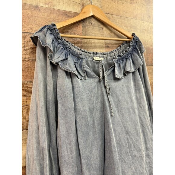 Chambray Denim Ruffle Long Sleeve Blouse size small - Picture 3 of 9
